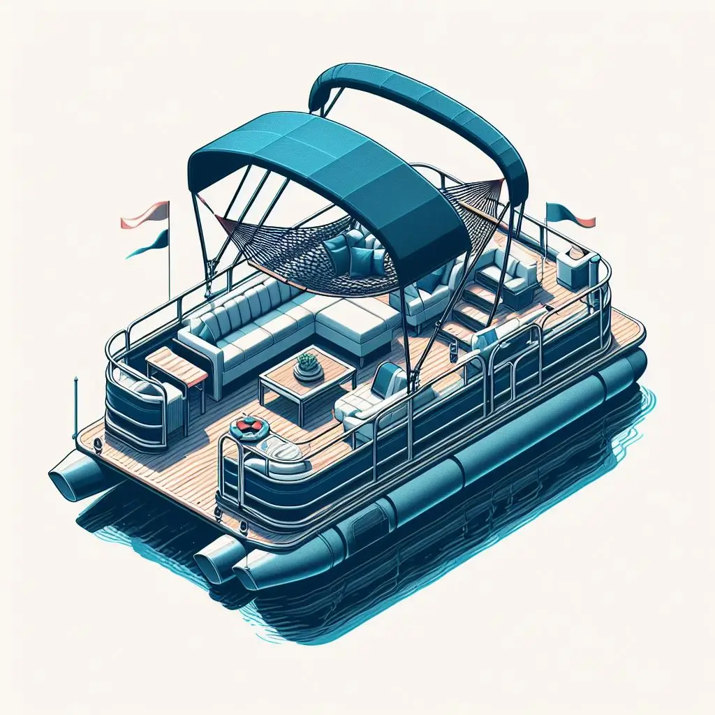 graphic art of a pontoon boat with hammock seating
